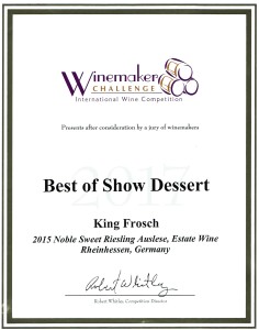 This Award Winning King Frosch Wine received two awards, Best of Show and Platinum at the Winemakers Challenge. 